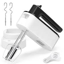 BATIDORA MANUAL 150 W 5 VEL CON BARILLAS PARA BATIR Y PARA AMASAR COLOR BLANCO
