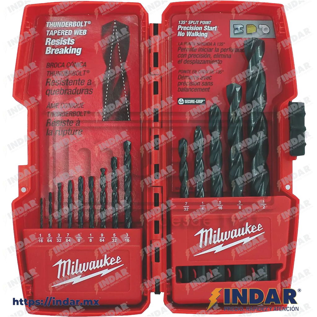 JUEGO DE BROCAS ZANCO RECTO A.A.V. THUNDERBOLT (14 PZAS) CAJA PLASTICA