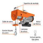 POLIPASTO ELECTRICO 800 KG CABLE DE 5 MT X 3/16" VEL 8/4 ALTURA 12/6 MT 1150 W CON GANCHO CON POLEA