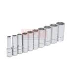 JUEGO DADOS CUADRO 1/4" LARGO  6 PTAS. EN RIEL Y CLIPS (8 PZAS)