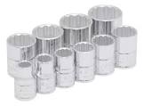 JUEGO DADOS CUADRO 3/8" CORTO STD 12 PTAS. EN RIEL Y CLIPS (10 PZAS)