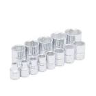 JUEGO DADOS CUADRO 3/8" CORTO STD 6 PTAS. EN RIEL Y CLIPS (13 PZAS)