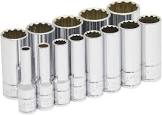 JUEGO DADOS CUADRO 3/8" LARGO MM 12 PTAS. EN RIEL Y CLIPS (21 PZAS)