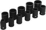 JUEGO DADOS DE IMPACTO 1/2" CORTO STD 12 PTAS. EN RIEL Y CLIPS  (11 PZAS)