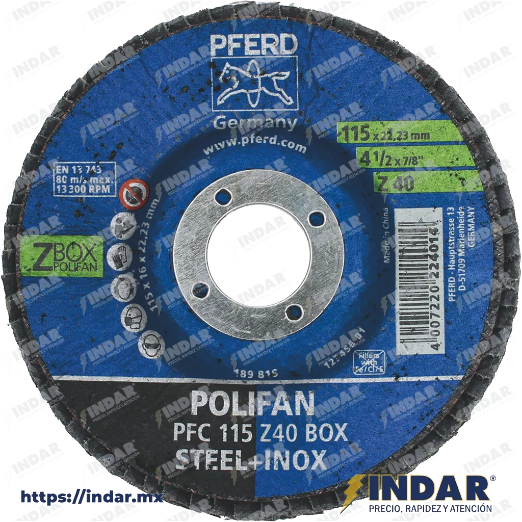 DISCO LAMINADO T-29 4.1/2"X7/8" G40 START STEELOX DESB METAL POLIFAN PFC 115 (EAN 4007220)
