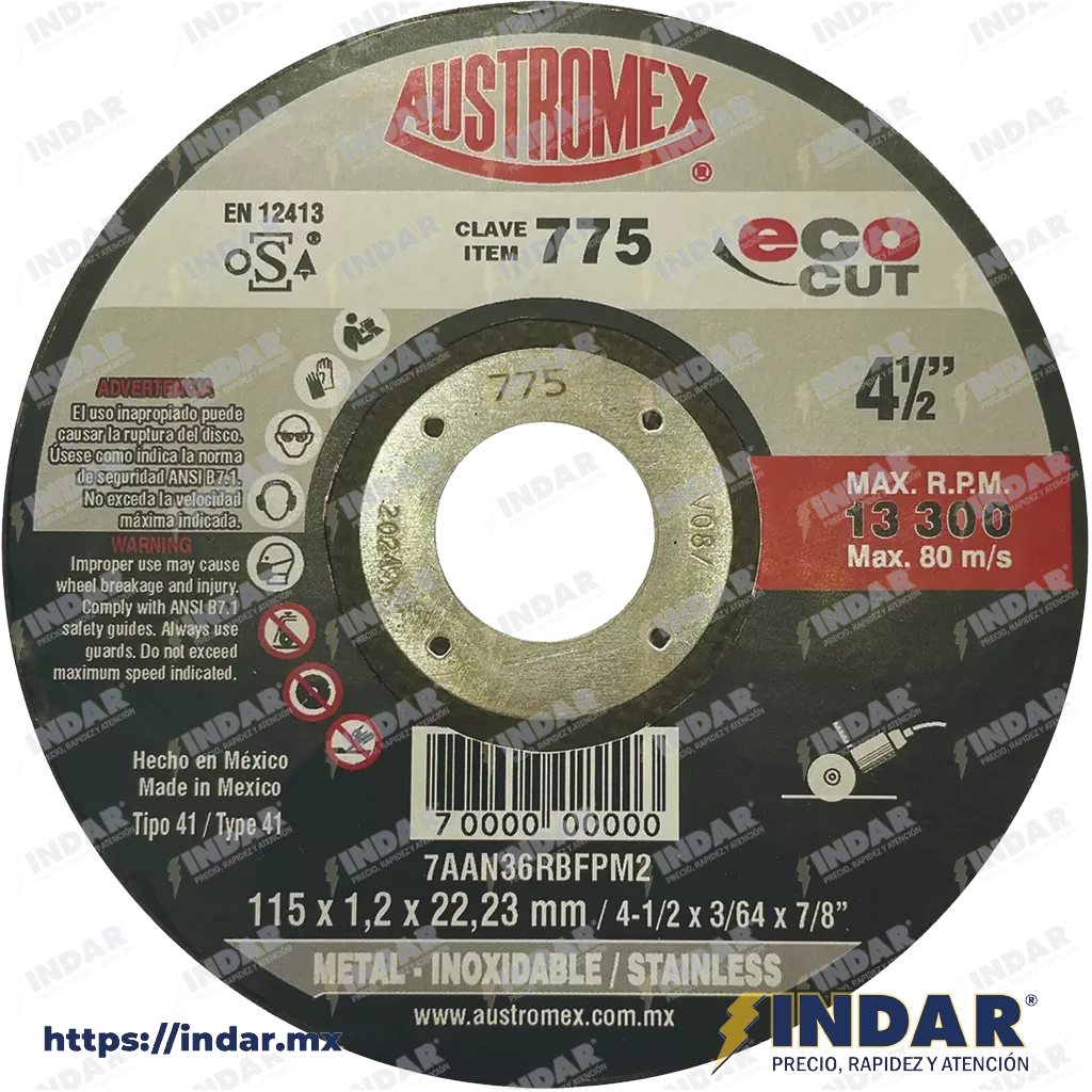 DISCO PARA CORTE DE METAL 4.1/2"X3/64"X7/8" (ECO-CUT)