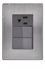 PLACA ARMADA INOX C/2 APAGADORES SENCILLOS + 1 CONTACTO DE 1 MODULO OXFORD