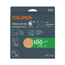 CAJA 5 DISCOS DE LIJA P/MADERA 6' GRANO 100, VELCRO, S/PERF.