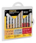 JUEGO DE 9 BROCAS PARA METAL, CONCRETO Y MADERA, PRETUL