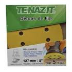 [TEN-1556] DISCO DE LIJA AUTOAD. 5" G080 C/VELCRO C/8 HOYOS USO GRL.(5PZAS)