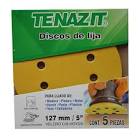 [TEN-1560] DISCO DE LIJA AUTOAD. 5" G220 C/VELCRO C/8 HOYOS USO GRL.(5PZAS)