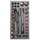 [URR-CH104L] JUEGO DE DADOS Y ACCESORIOS 3/8" STD CHAROLA EVA CON UNA CUBIERTA DE POLIMERO LAMINADO (34 PZAS)
