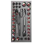 [URR-CH201L] JUEGO DE DADOS Y ACCESORIOS 3/8" STD CHAROLA EVA CON UNA CUBIERTA DE POLIMERO LAMINADO (35 PZAS)
