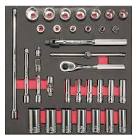[URR-CH202L] JUEGO DE DADOS Y ACCESORIOS 3/8" CON BANDEJA EVA LAMINADA DOBLE CAPA ESPUMA 16 MM (35 PZAS)