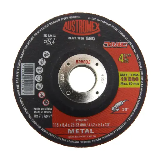 [AUS-560] DISCO T-27 4.1/2"X1/4"X7/8" PARA DESBASTE DE METAL (HUM)