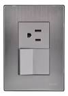 [AXO-INOX1002] PLACA ARMADA INOX CON 1 APAG SENCILLO Y 1 CONTACTO DE 1.5 MÓDULOS  PLATA