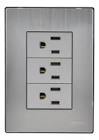 [AXO-INOX1004] PLACA ARMADA INOX CON 3 CONTACTOS SENCILLOS DE 1 MÓDULO PLATA