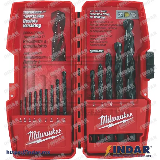 [MIL-48-89-2800] JUEGO DE BROCAS ZANCO RECTO A.A.V. THUNDERBOLT (14 PZAS) CAJA PLASTICA