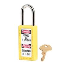 [MAS-411YLW] CANDADO DE BLOQUEO 38MM GANCHO LARGO AMARILLO (ML075)