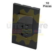 [SUR-P626N] APAGADOR ELECTRICO DOBLE CON CONTACTO ATERRISADO 1/3 CON PLACA 16 A DE ABS Y COBRE NEGRO