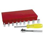 [URR-47101] JUEGO DADOS CUADRO 1/4" CORTO STD 6 PTAS CON MATRACA (12 PZAS)