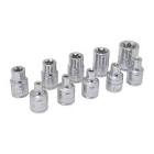 [URR-5200TX] JUEGO DADOS CUADRO 3/8" CORTO TORX HEMBRA EN RIEL Y CLIPS (10 PZAS) DE E4 A T18