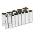 [URR-52112] JUEGO DADOS CUADRO 3/8" LARGO STD 12 PTAS. EN RIEL Y CLIPS (13 PZAS)