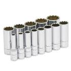 [URR-52218] JUEGO DADOS CUADRO 3/8" LARGO MM 12 PTAS. Y ACCS. (16 PZAS) CJ. METALICA
