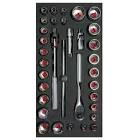 [URR-5254P34] JUEGO DADOS CUADRO 1/2" Y 3/8" CORTO Y LARGO STD Y ACCS. (34 PZAS) CJ. PLASTICA CON BROCHES