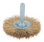 [HEC-12-0411] CARDA CIRCULAR ALAMBRE ONDULADO 3"X0.30MMX1/4" ACERO AL CARBON LATONADO CON VASTAGO