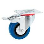[SUR-RGO7B] RODAJA GOMA ELASTICA AZUL 3" RIN PLASTICO RODAMIENTO DE BOLA SOPORTE TIPO PLACA GIRATORIA C/FRENO
