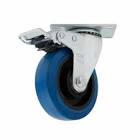 [SUR-RGO10B] RODAJA GOMA ELASTICA AZUL 4" RIN PLASTICO RODAMIENTO DE BOLA SOPORTE TIPO PLACA GIRATORIA C/FRENO