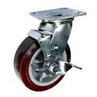 [SUR-RPU10B] RODAJA DE POLIURETANO MARRON 4" RIN PLASTICO RODAMIENTO DE RODILLO SOPORTE T.PLACA GIRATORIA C/FRENO