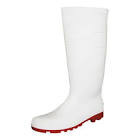 [LIC-ILB-24] BOTA SANITARIA BLANCA TALLA 24 PVC Y CALCETA POLIESTER/ALGODON SUELA ROJA DUREZA 65-75 SHORE A