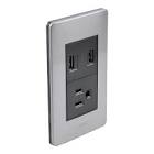 [SUR-P432P] CONTACTO ELECTRICO CON PLACA SENCILLO ATERRIZADO CON 2 ENTRADAS USB PLATA