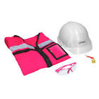 [URR-JPRG4] JUEGO DE EPP BASICO (4PZAS) CASCO+LENTES+TAPONES+CHALECO ROSA TALLA G