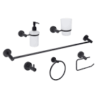 [DIC-3200.2] JUEGO DE ACCS. PARA BAÑO NEGRO(TOALLERO BARRA, ARGOLLA, PORTARROLLO, GANCHO, PORTAVASO Y DISPENZADOR)(6PZAS)