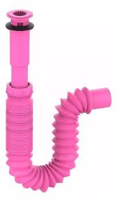 [FLE-2235R] CESPOL TIPO "P" P/LAVABO FLEXIBLE S/CUBIERTA CON ATRAPATODO EXTENSION 55CM ROSA