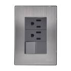[AXO-INOX2003] PLACA ARMADA INOX C/APAGADOR SENCILLO + 2 CONTACTOS DE 1 MODULO OXFORD