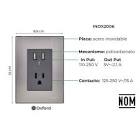 [AXO-INOX2006] PLACA ARMADA INOX C/2 TOMAS USB DE 2.1A+1 CONTACTO DE 1 MODULOS OXFORD