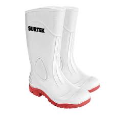 [LIC-PCV-BR-28] BOTA SANITARIA BLANCA TALLA 28 PVC Y CALCETA POLIESTER/ALGODON SUELA ROJA DUREZA 65-75 SHORE A