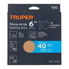 [TRU-103407] CAJA 5 DISCOS DE LIJA P/MADERA 6' GRANO 40, VELCRO, S/PERF.