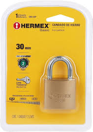 [HER-23514] CANDADO DE LATÓN 30 MM GANCHO CORTO EN BLÍSTER, HERMEX BASIC