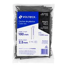 [VOL-47465] BOLSA CON 1000 CINCHOS PLÁSTICOS 18 LB, 100X2.5 MM, NEGROS