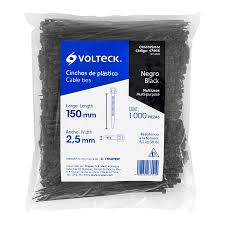 [VOL-47466] BOLSA CON 1000 CINCHOS PLÁSTICOS 18 LB, 150X2.5 MM, NEGROS