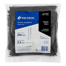 [VOL-47467] BOLSA CON 1000 CINCHOS PLÁSTICOS 18 LB, 200X2.5 MM, NEGROS